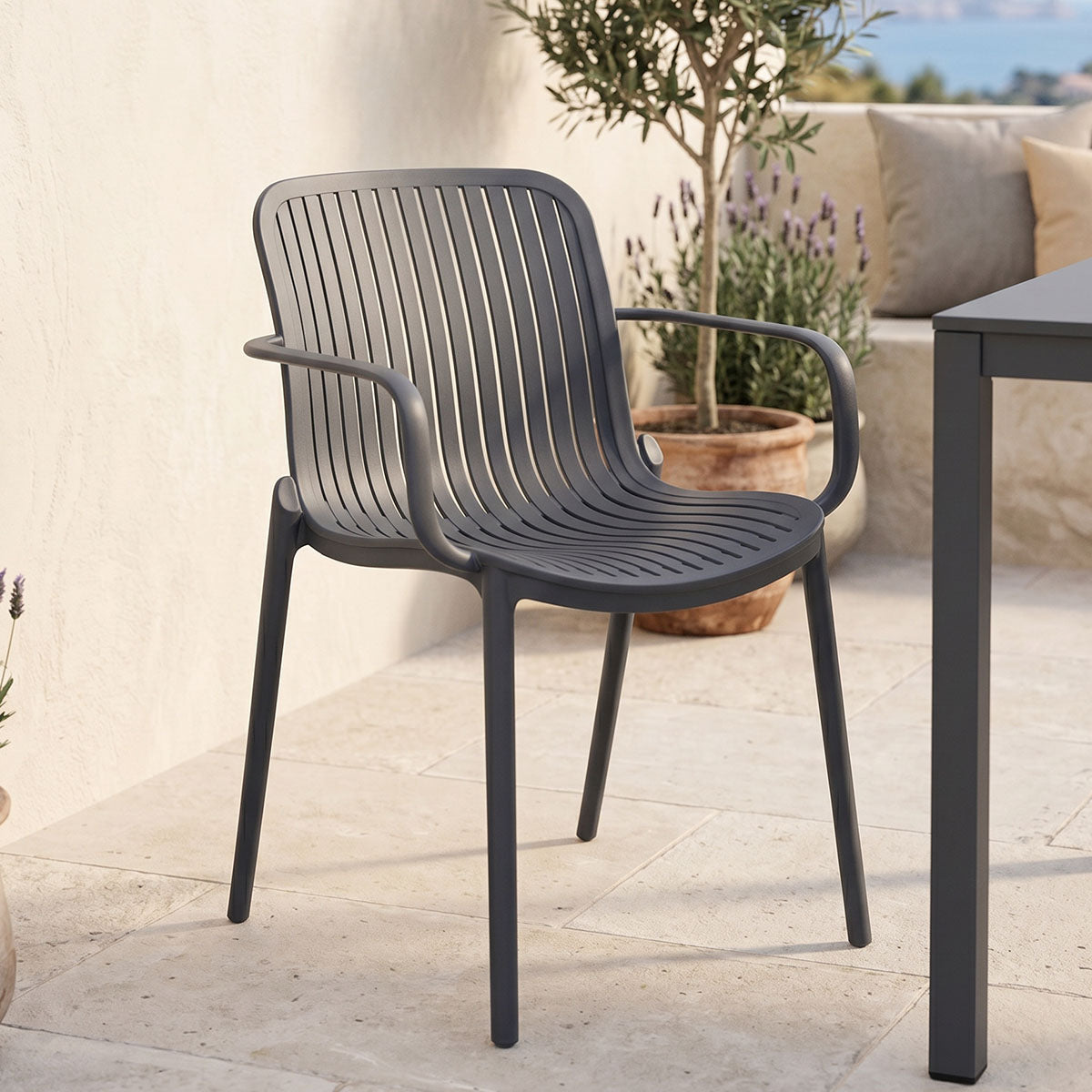 Πολυθρόνα Teragi στοιβαζόμενη  pp με UV protection ανθρακί 59x57x82εκ - Pakobazaar