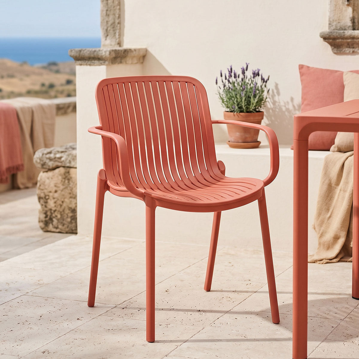 Πολυθρόνα Teragi στοιβαζόμενη  pp με UV protection terracotta 59x57x82εκ - Pakobazaar