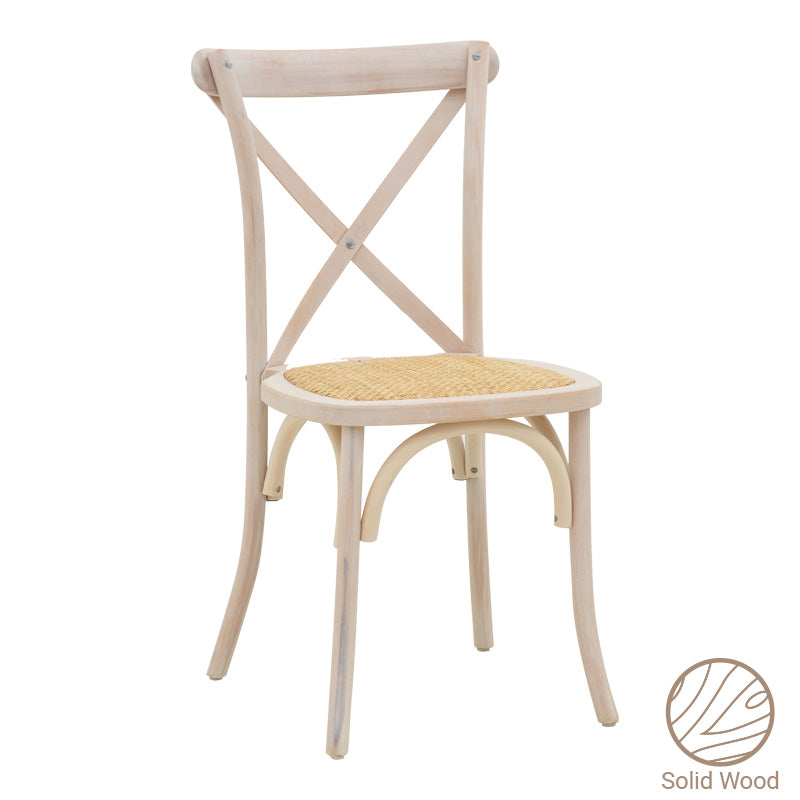 Καρέκλα Dylon  στοιβαζόμενη white wash ξύλο οξιάς-έδρα φυσικό rattan 48x52x89εκ - Pakobazaar