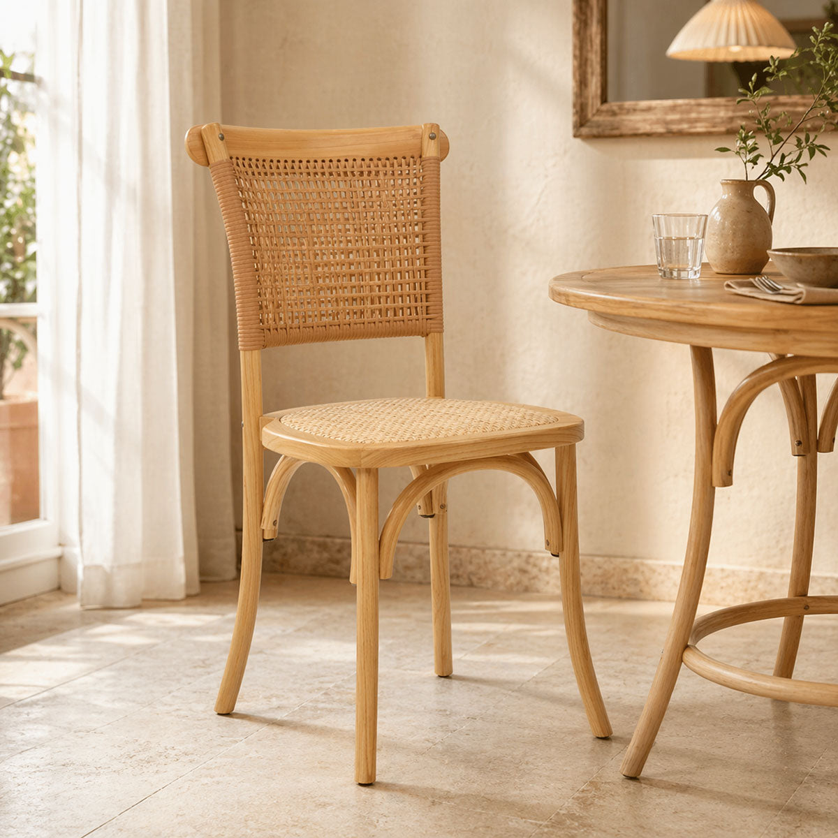 Καρέκλα Karley  φυσικό ξύλο οξιάς-έδρα φυσικό rattan 48x52x89εκ - Pakobazaar