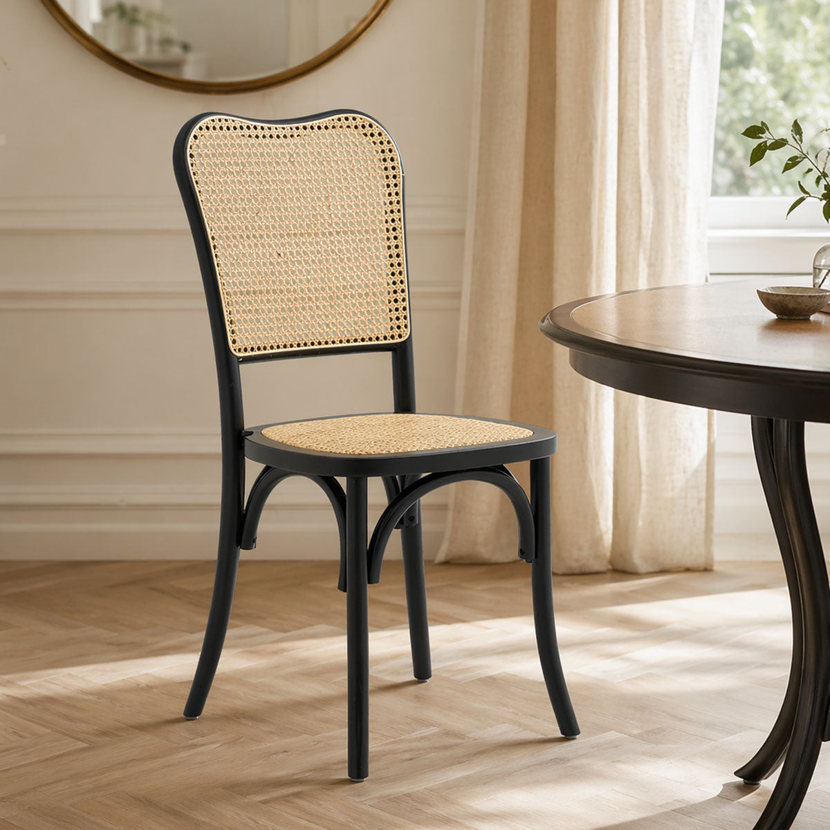 Καρέκλα στοιβαζόμενη Zozele  φυσικό rattan pe-μαύρο toon wood 45x51x88εκ - Pakobazaar