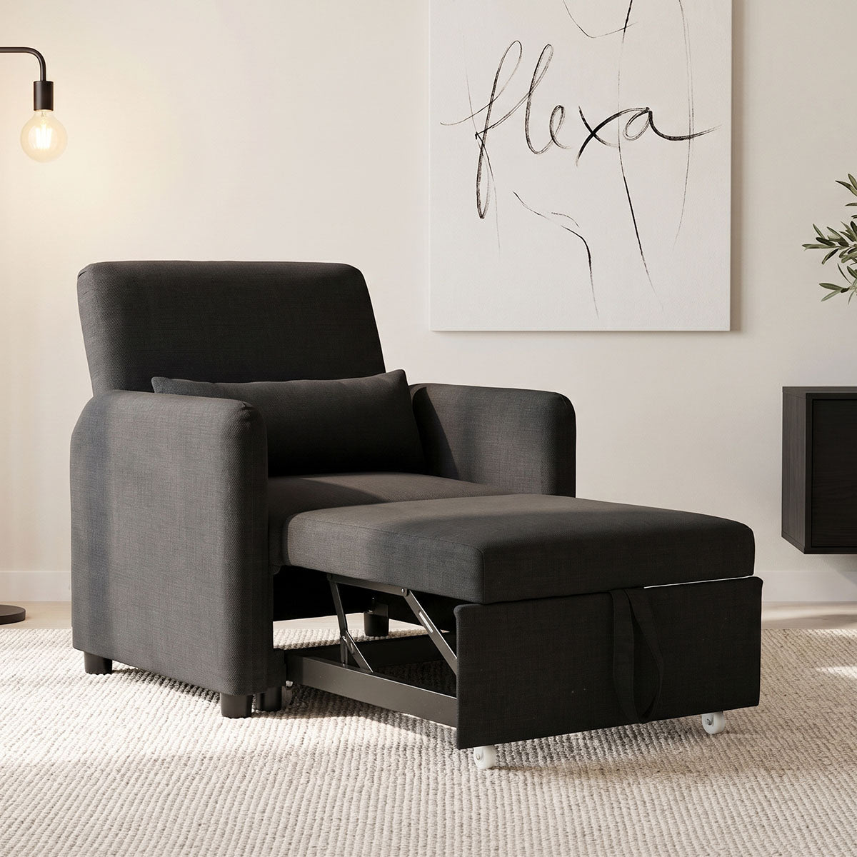 Πολυθρόνα-κρεβάτι Flexa  ύφασμα ανθρακί 85x92x84εκ - Pakobazaar