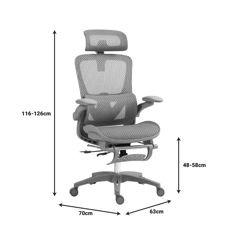 Καρέκλα γραφείου εργασίας Zenyk  mesh σε grey απόχρωση 63x70x126εκ - Image 12