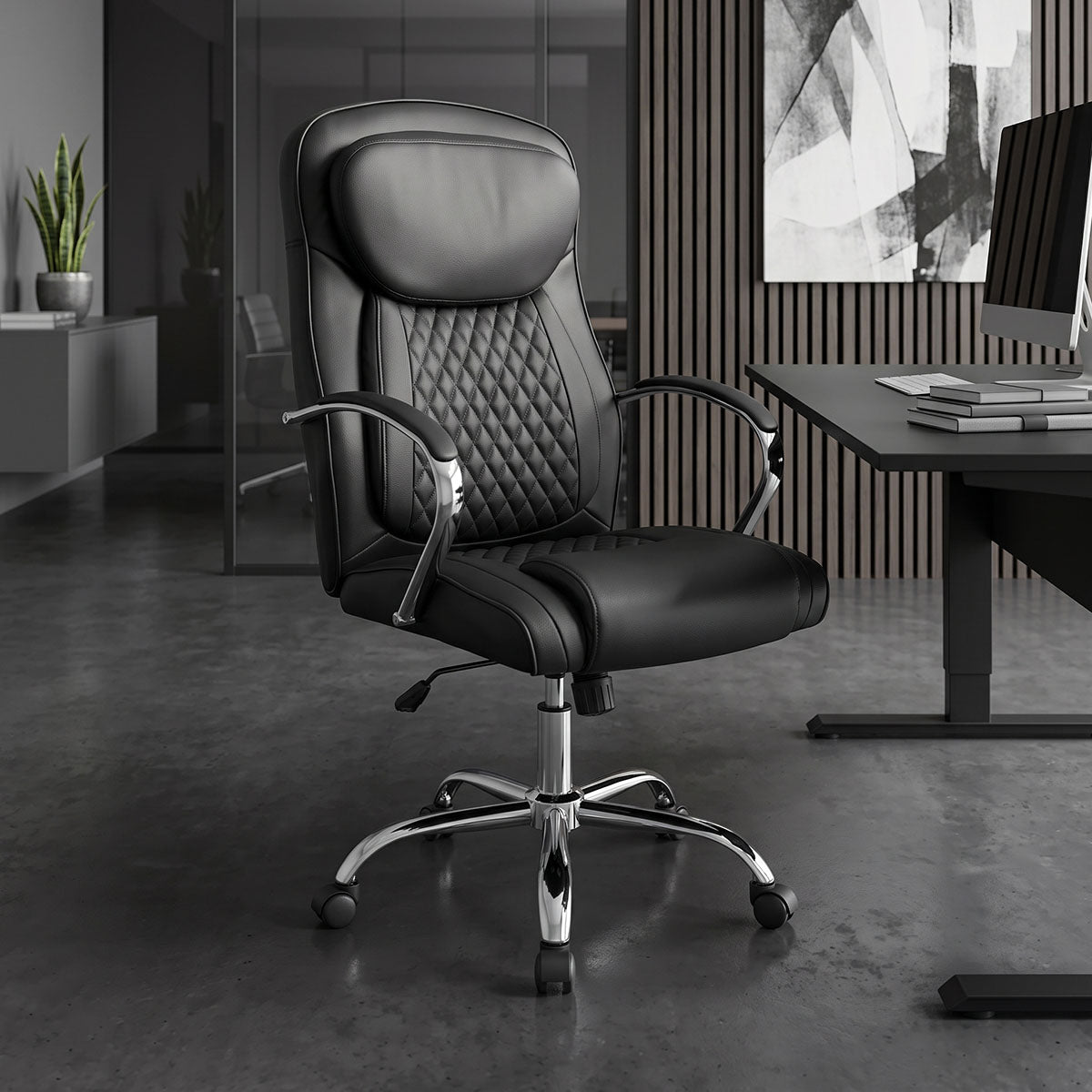 Καρέκλα γραφείου διευθυντή Quilted  pu μαύρο 62x70x116εκ - Pakobazaar