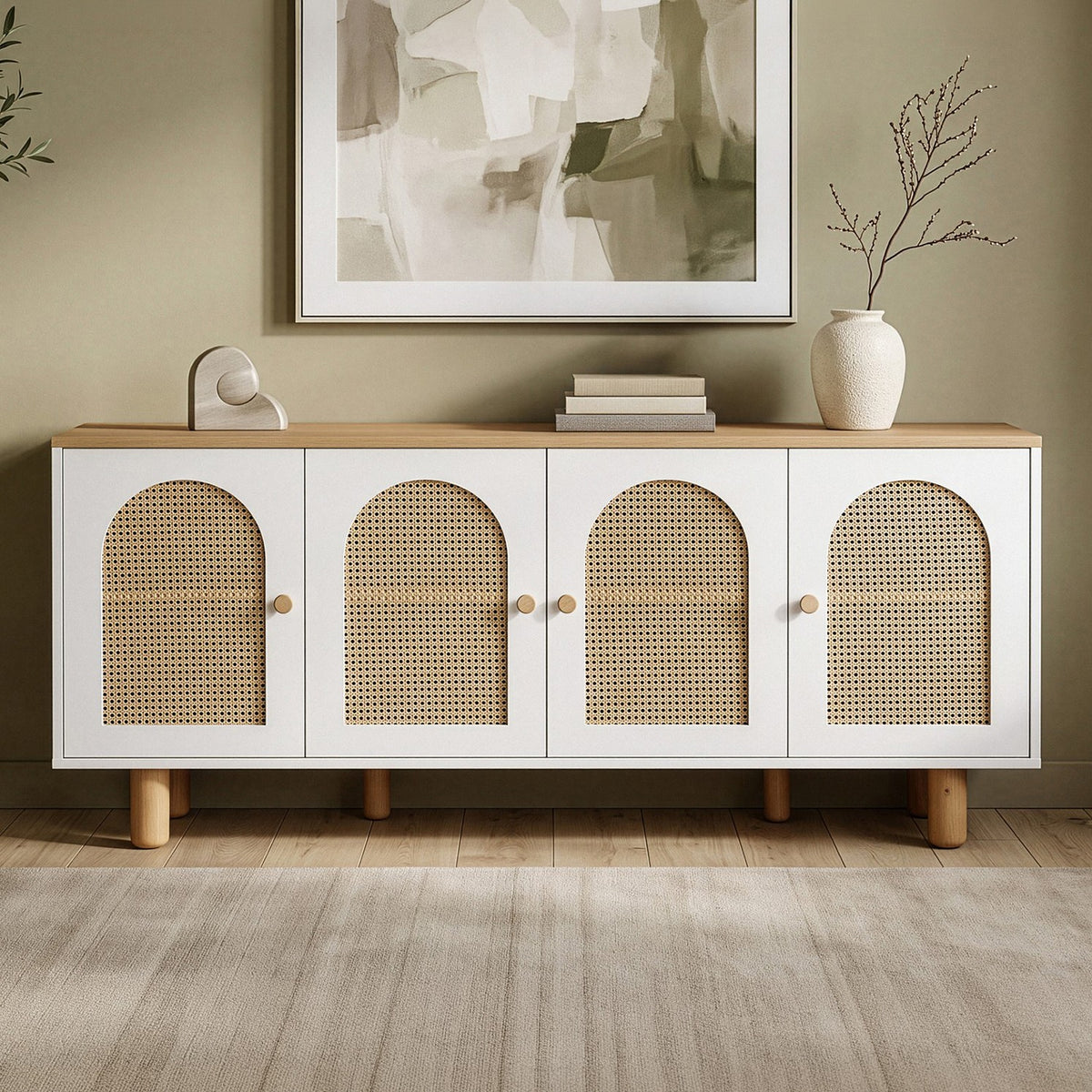 Κονσόλα Ios Λευκό - Δρυς 180x41x80 εκ. MDF - Pakobazaar