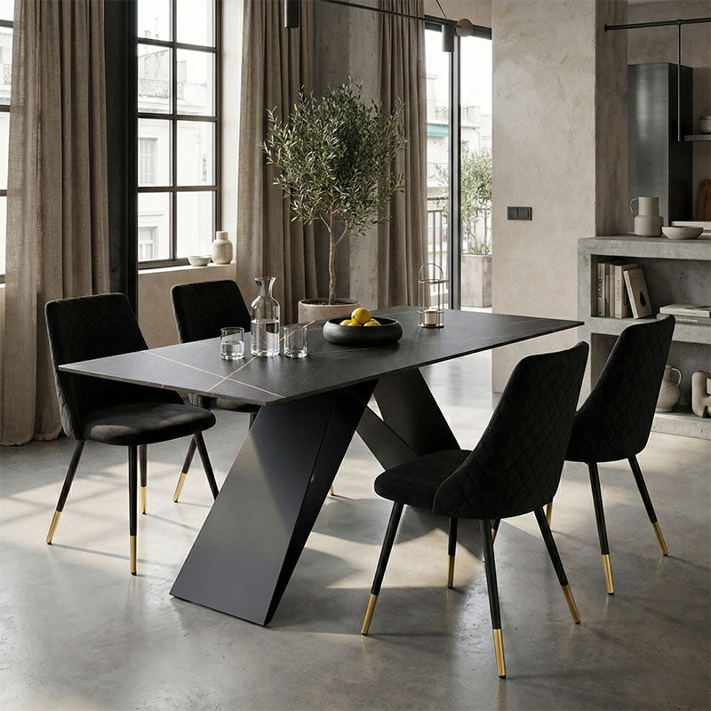 Τραπέζι Meja  sintered stone μαύρο μαρμάρου -μεταλλικά πόδια 180x90x76εκ - Pakobazaar