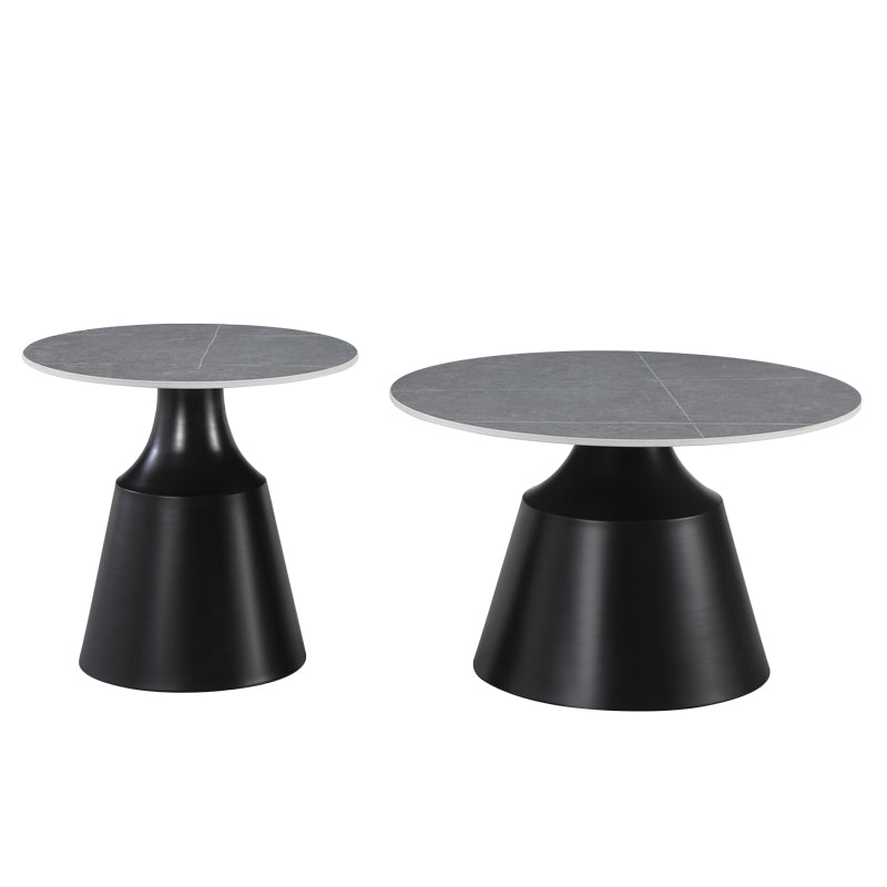 Τραπέζια σαλονιού Sculpt  σετ 2τεμ μέταλλο μαύρο- sintered stone γκρι μάρμαρο - Pakobazaar
