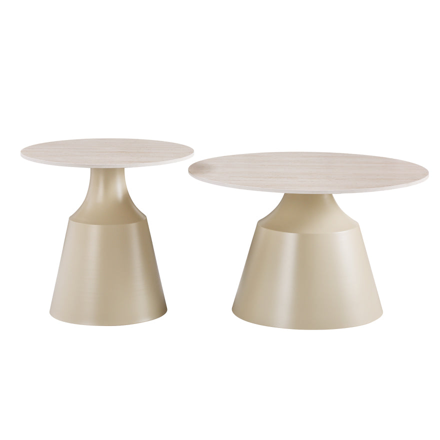 Τραπέζια σαλονιού Sculpt  σετ 2τεμ μέταλλο cappuccino- sintered stone σε όψης τραβερτίνης - Pakobazaar