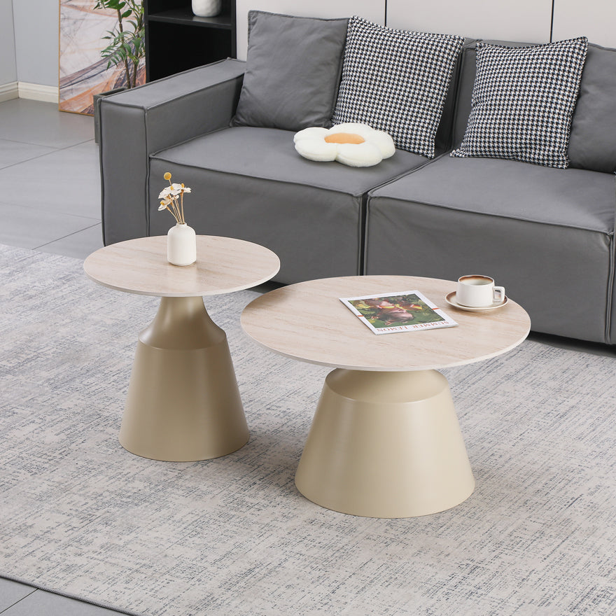 Τραπέζια σαλονιού Sculpt  σετ 2τεμ μέταλλο cappuccino- sintered stone σε όψης τραβερτίνης - Pakobazaar