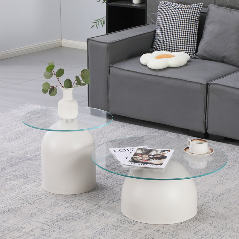 Τραπέζια σαλονιού Barel  σετ 2τεμ μέταλλο λευκο- clear glass - Pakobazaar