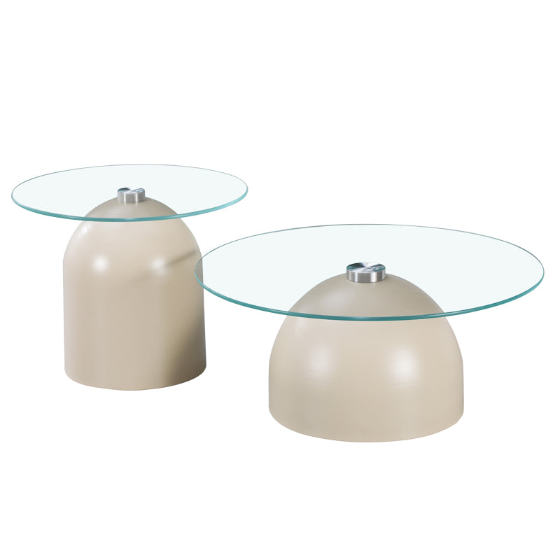 Τραπέζια σαλονιού Barel  σετ 2τεμ μέταλλο cappuccino- clear glass - Pakobazaar