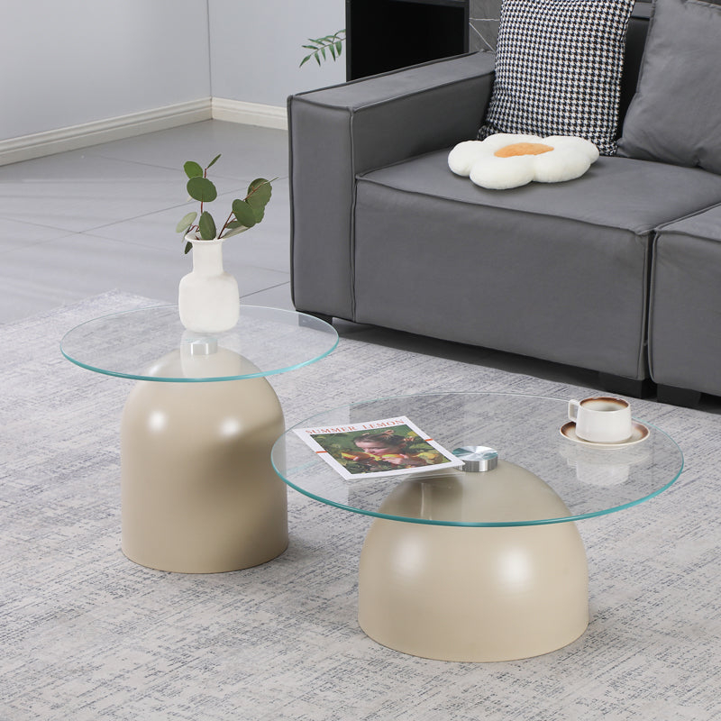 Τραπέζια σαλονιού Barel  σετ 2τεμ μέταλλο cappuccino- clear glass - Pakobazaar