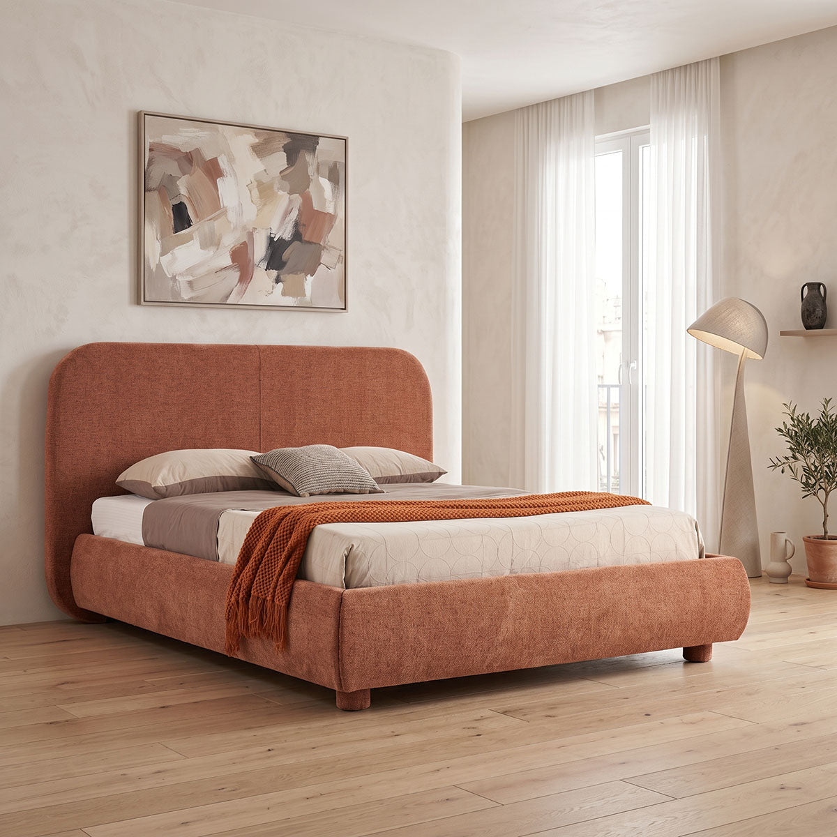 Κρεβάτι Salena  terracotta ύφασμα 160x200εκ