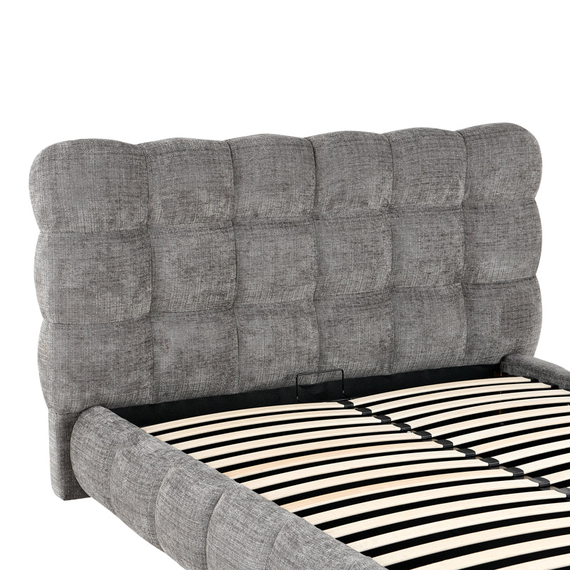 Κρεβάτι διπλό Abena  με αποθηκευτικό χώρο γκρι μπουκλέ ύφασμα 160x200εκ - Pakobazaar