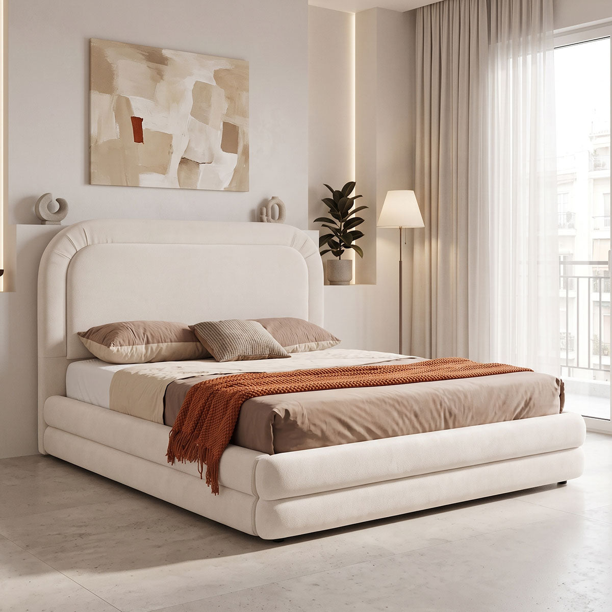 Κρεβάτι διπλό Arlia  χώρο μπεζ ύφασμα 160x200εκ - Pakobazaar
