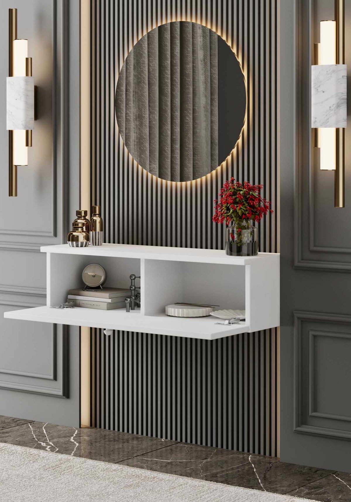 Μπουφές Methone Επιτοίχιος Λευκό 70x22x26 εκ. MDF