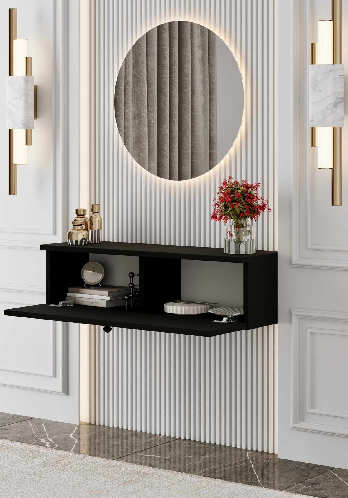 Μπουφές Methone Επιτοίχιος Μαύρο 70x22x26 εκ. MDF