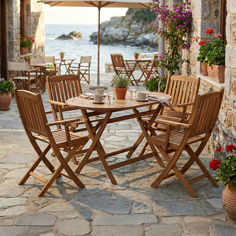 Τραπεζαρία Recofly-Falov  σετ 5τεμ φυσικό μασίφ ξύλο ακακίας 130x80x72εκ - Pakobazaar