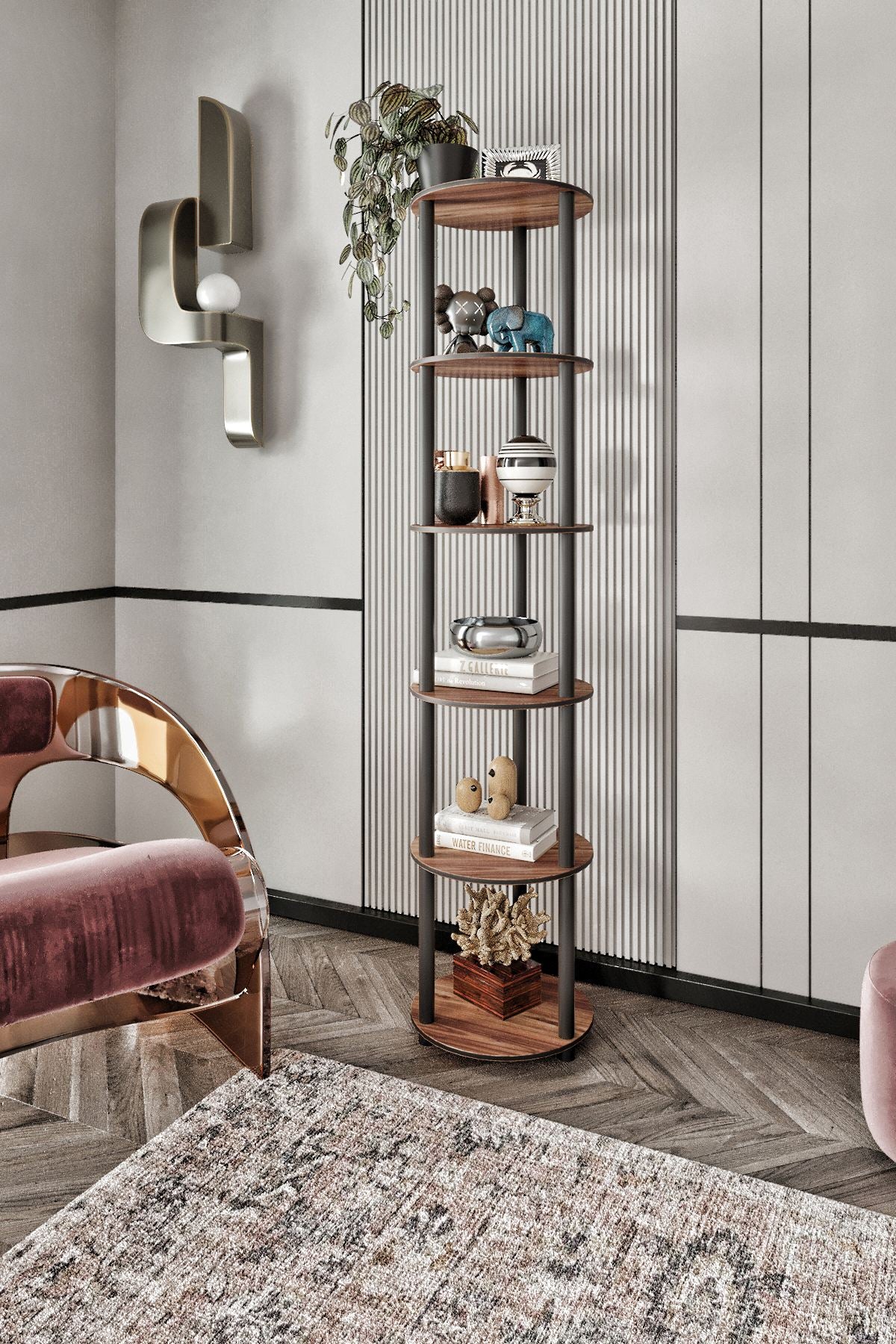 Βιβλιοθήκη Korkyra Καρυδί 34x34x175 εκ. MDF - Pakobazaar