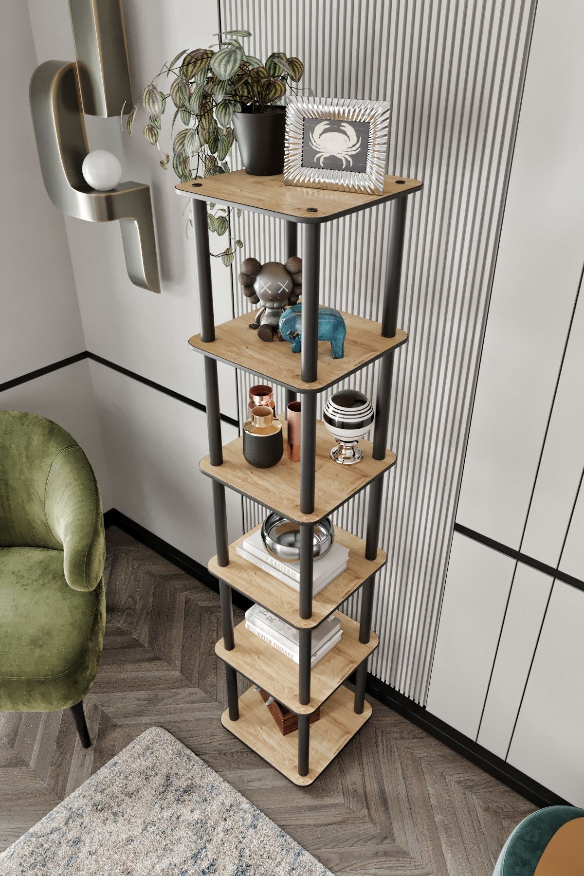 Βιβλιοθήκη Lokroi Δρυς 34x34x175 εκ. MDF