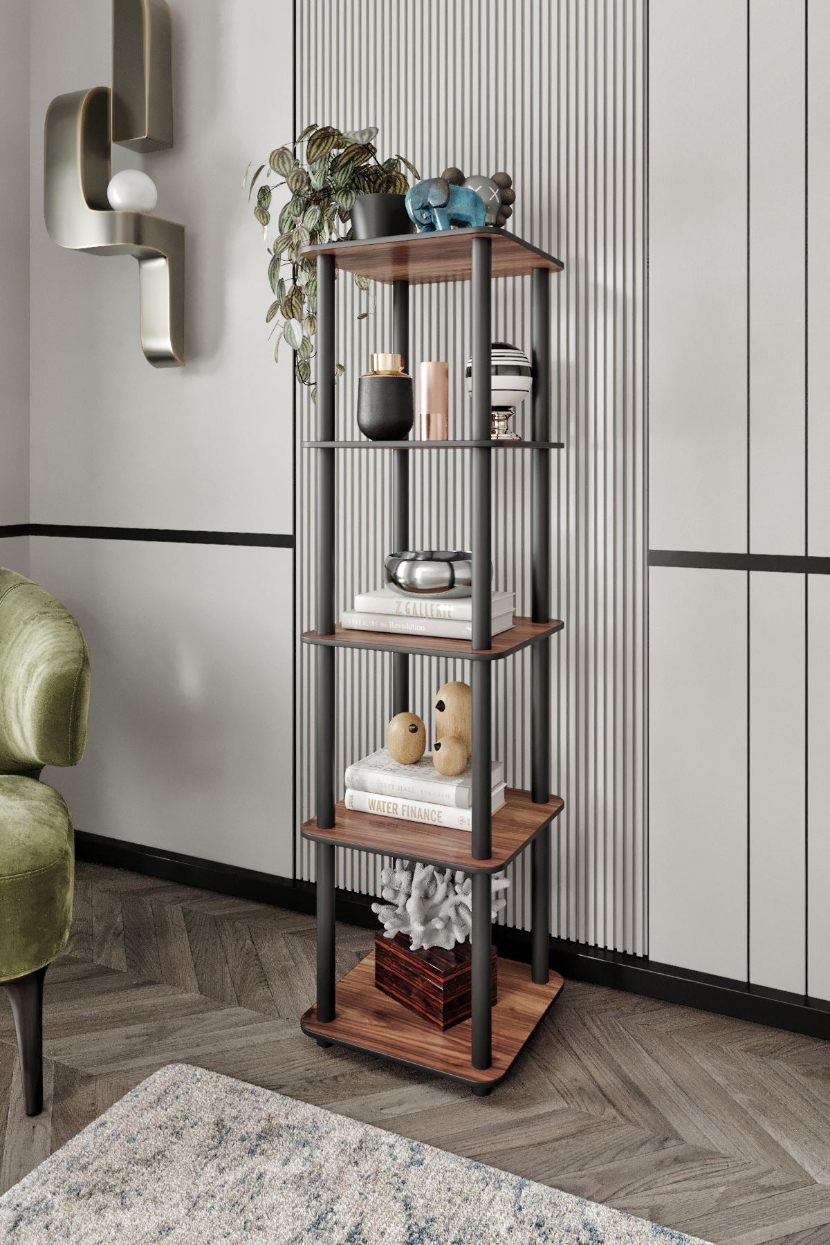Βιβλιοθήκη Magnesia Καρυδί 34x34x140 εκ. MDF - Pakobazaar
