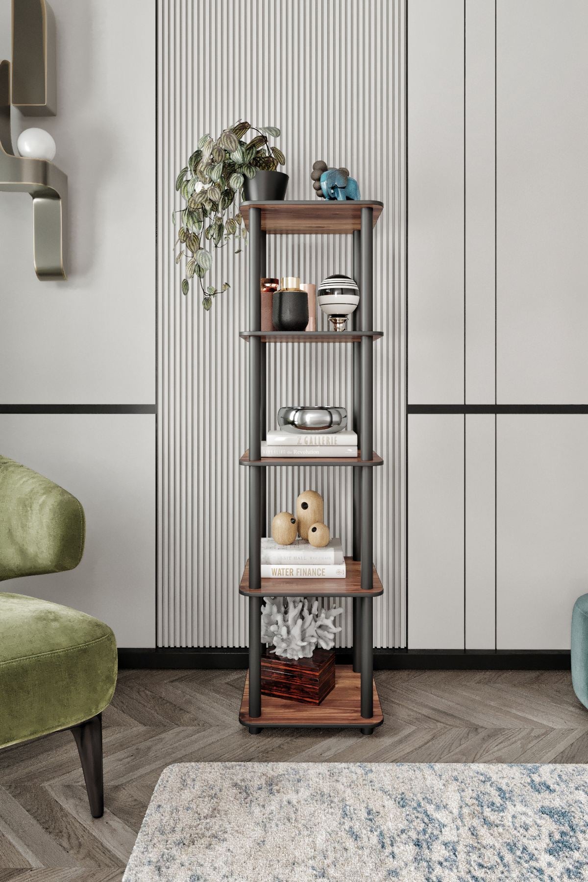Βιβλιοθήκη Magnesia Καρυδί 34x34x140 εκ. MDF - Pakobazaar