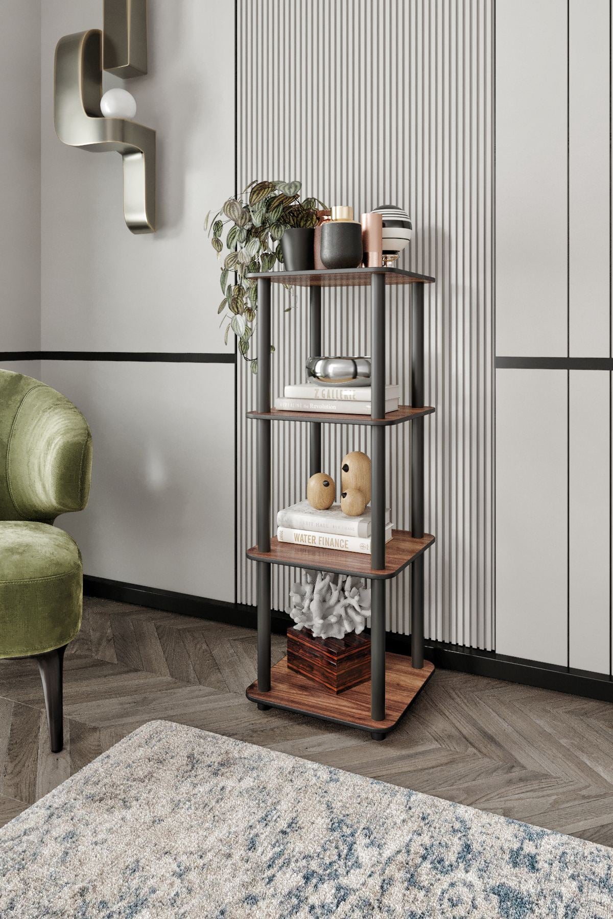 Βιβλιοθήκη Lebadeia Καρυδί 34x34x106 εκ. MDF - Pakobazaar