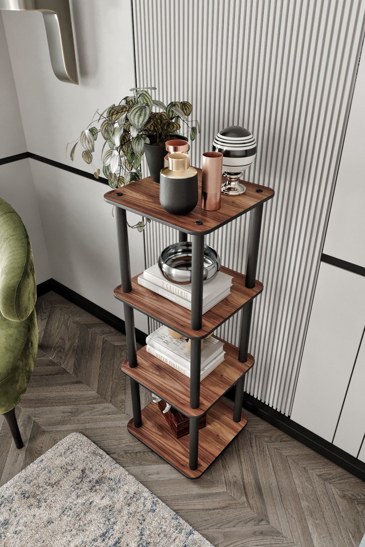 Βιβλιοθήκη Lebadeia Καρυδί 34x34x106 εκ. MDF - Pakobazaar