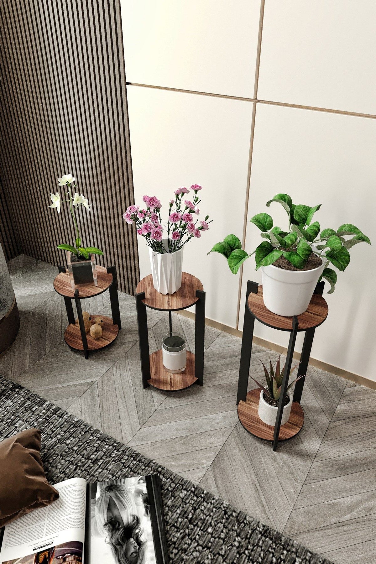 Ξύλινη Βάση Φυτών Paralia Καρυδί 23x23x30 εκ. MDF