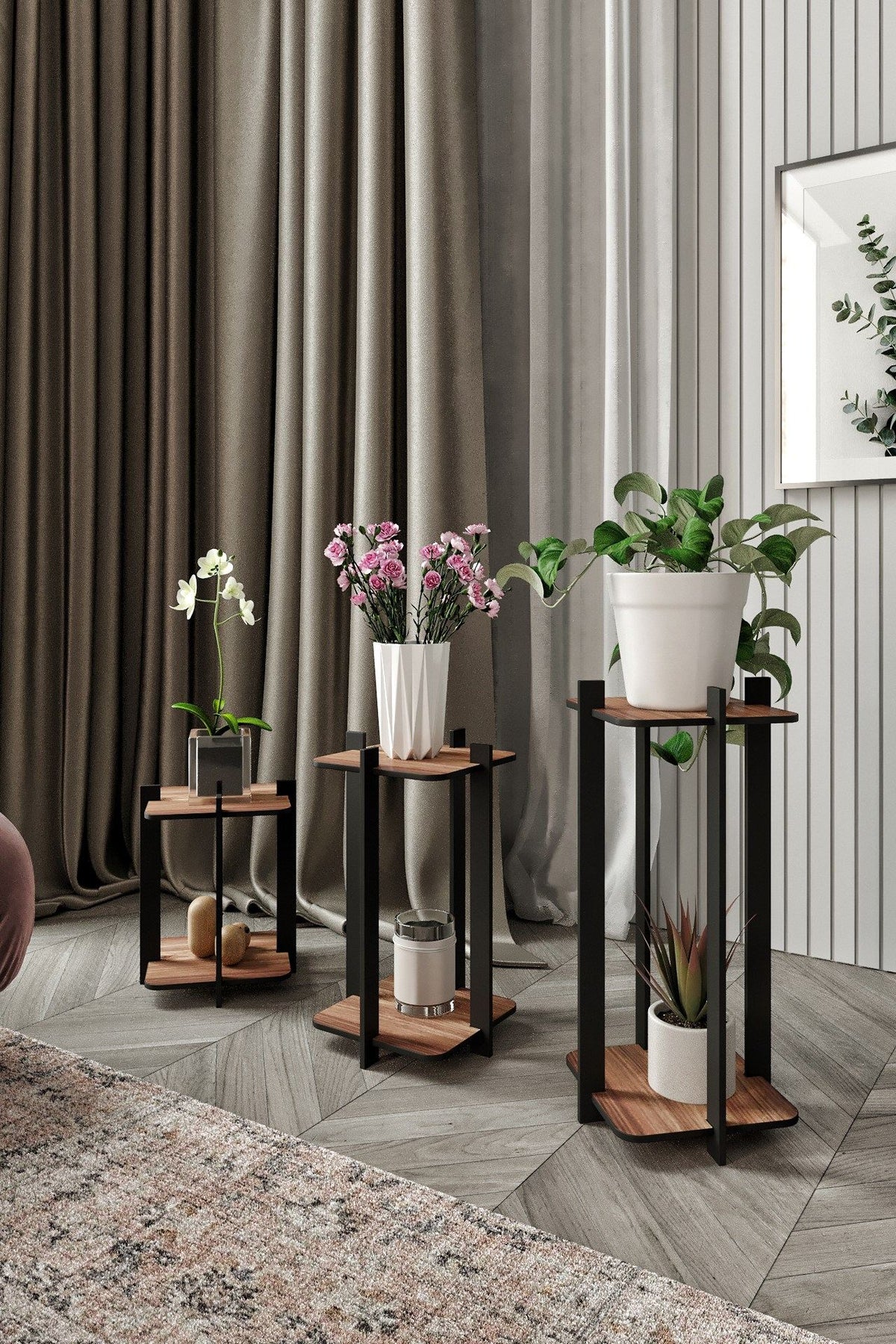 Ξύλινη Βάση Φυτών Pefki Καρυδί 23x23x30 εκ. MDF