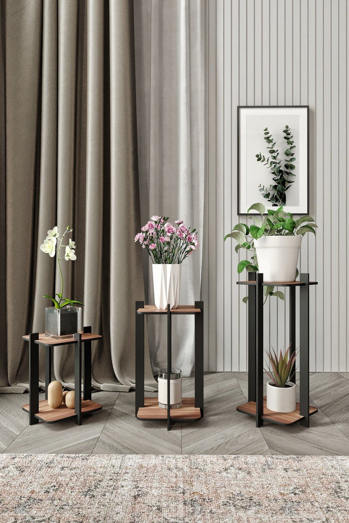 Ξύλινη Βάση Φυτών Pefki Καρυδί 23x23x30 εκ. MDF