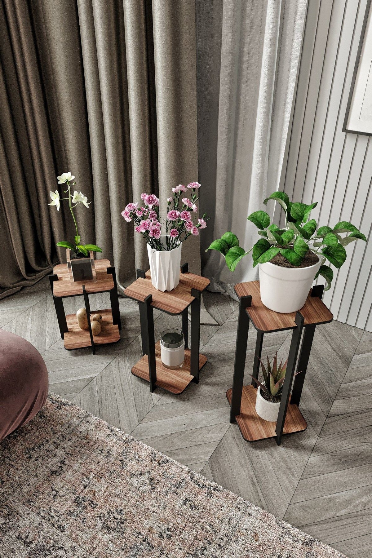 Ξύλινη Βάση Φυτών Pefki Καρυδί 23x23x30 εκ. MDF