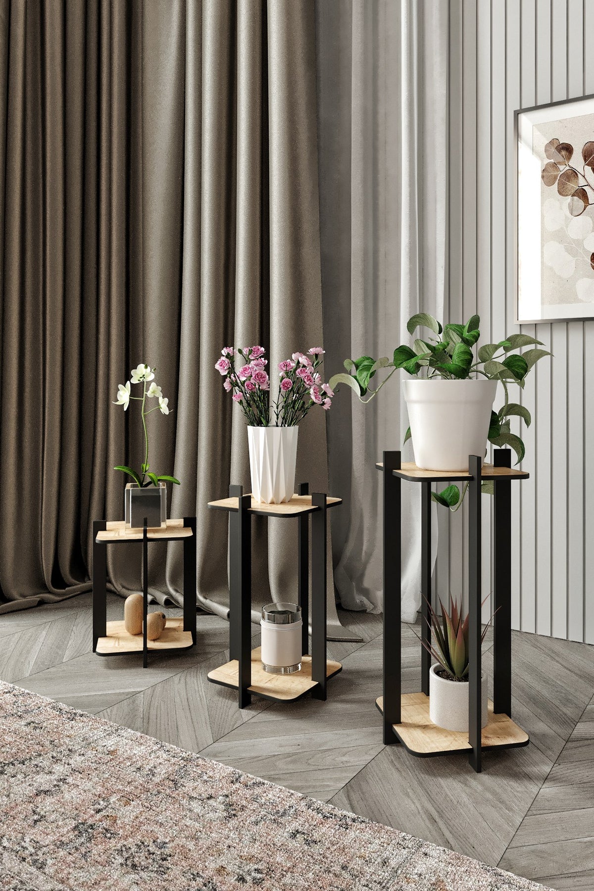 Ξύλινη Βάση Φυτών Pefki Δρυς 23x23x30 εκ. MDF