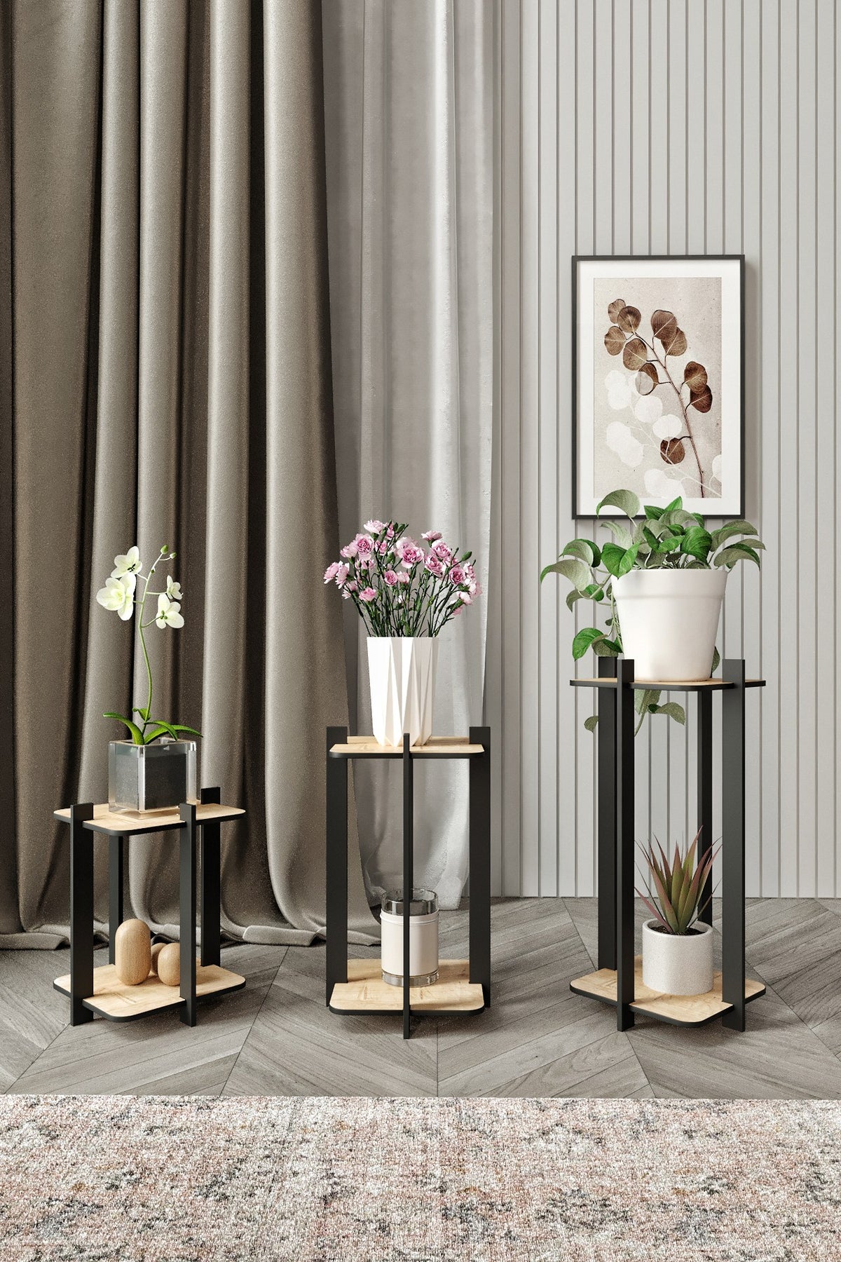 Ξύλινη Βάση Φυτών Pefki Δρυς 23x23x30 εκ. MDF