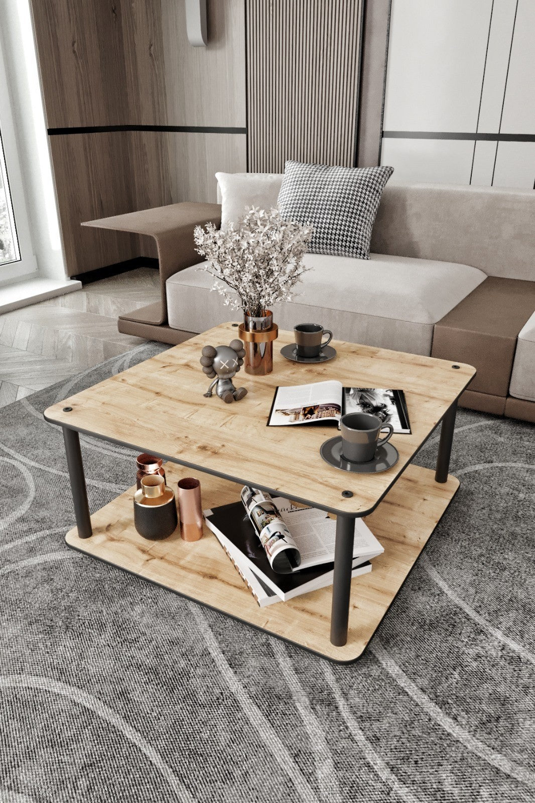 Τραπεζάκι Σαλονιού Aphytis Δρυς 70x70x38 εκ. MDF