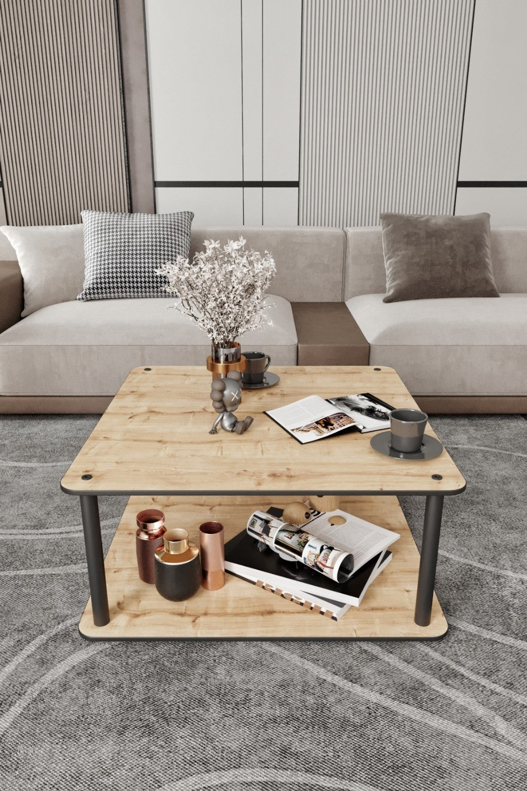 Τραπεζάκι Σαλονιού Aphytis Δρυς 70x70x38 εκ. MDF