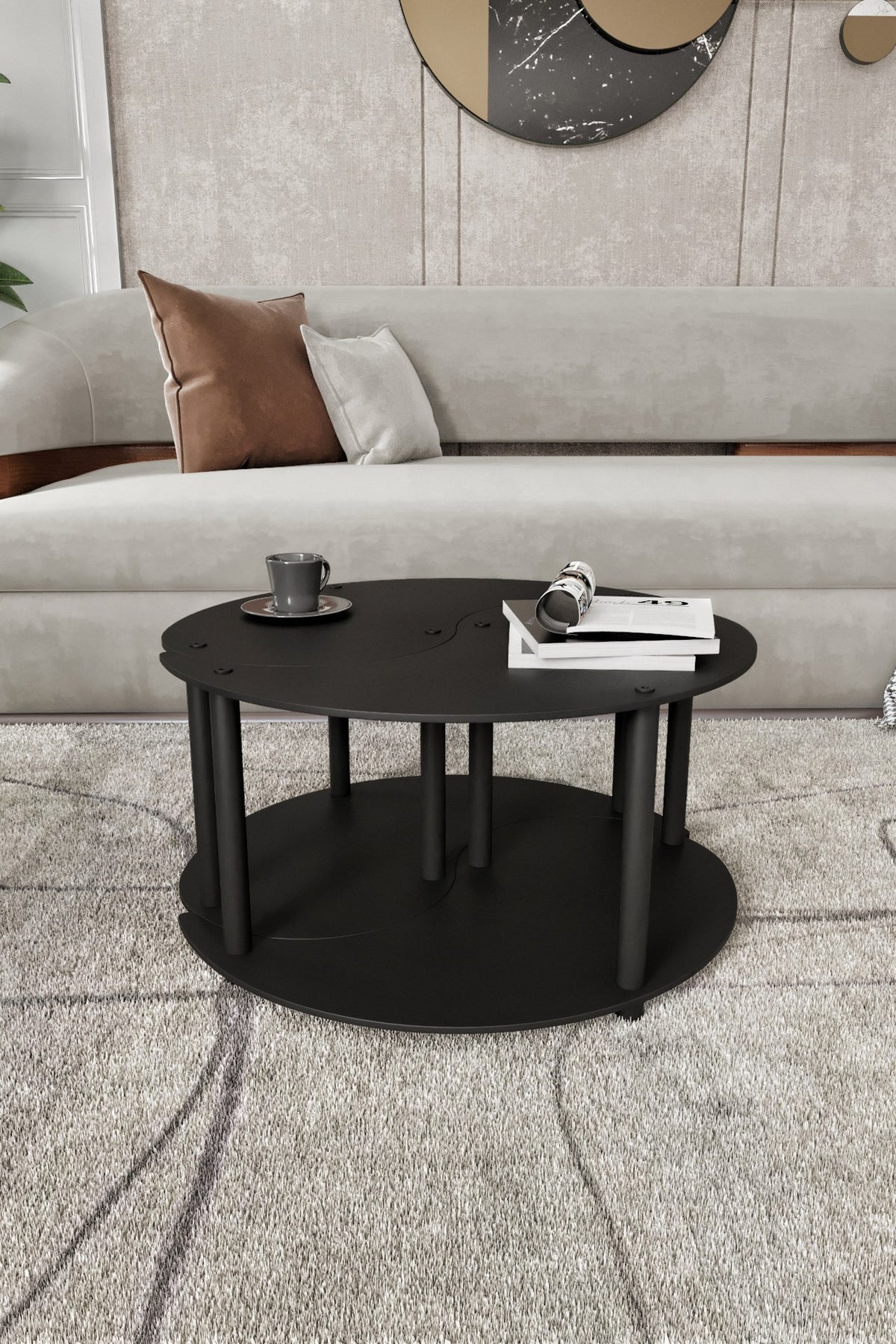 Τραπεζάκια Σαλονιού Σετ Anaktorion Μαύρο 70x38 εκ. MDF - Pakobazaar