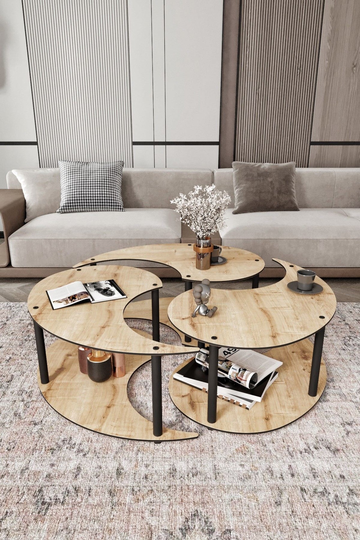Τραπεζάκια Σαλονιού Σετ Argyrades Δρυς 70x70x38 εκ. MDF