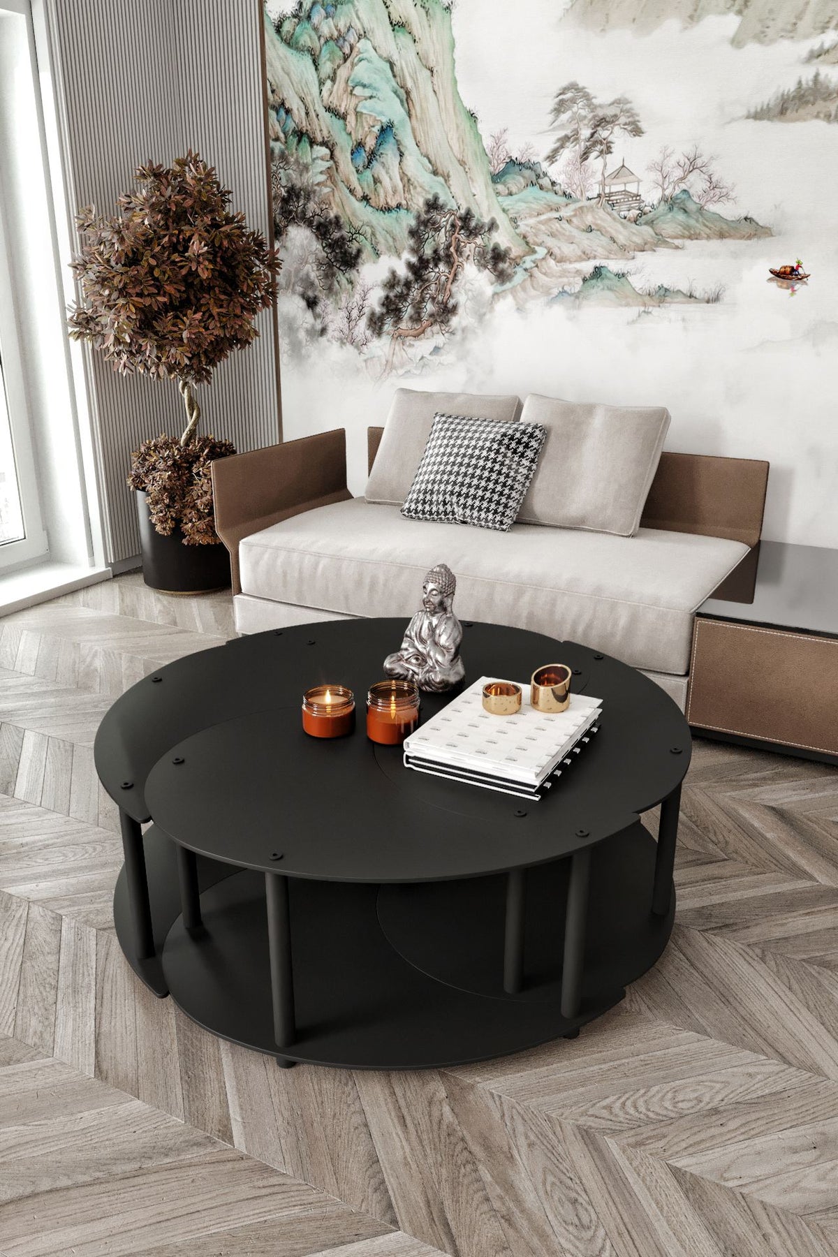 Τραπεζάκια Σαλονιού Σετ Anilion Μαύρο 70x70x38 εκ. MDF