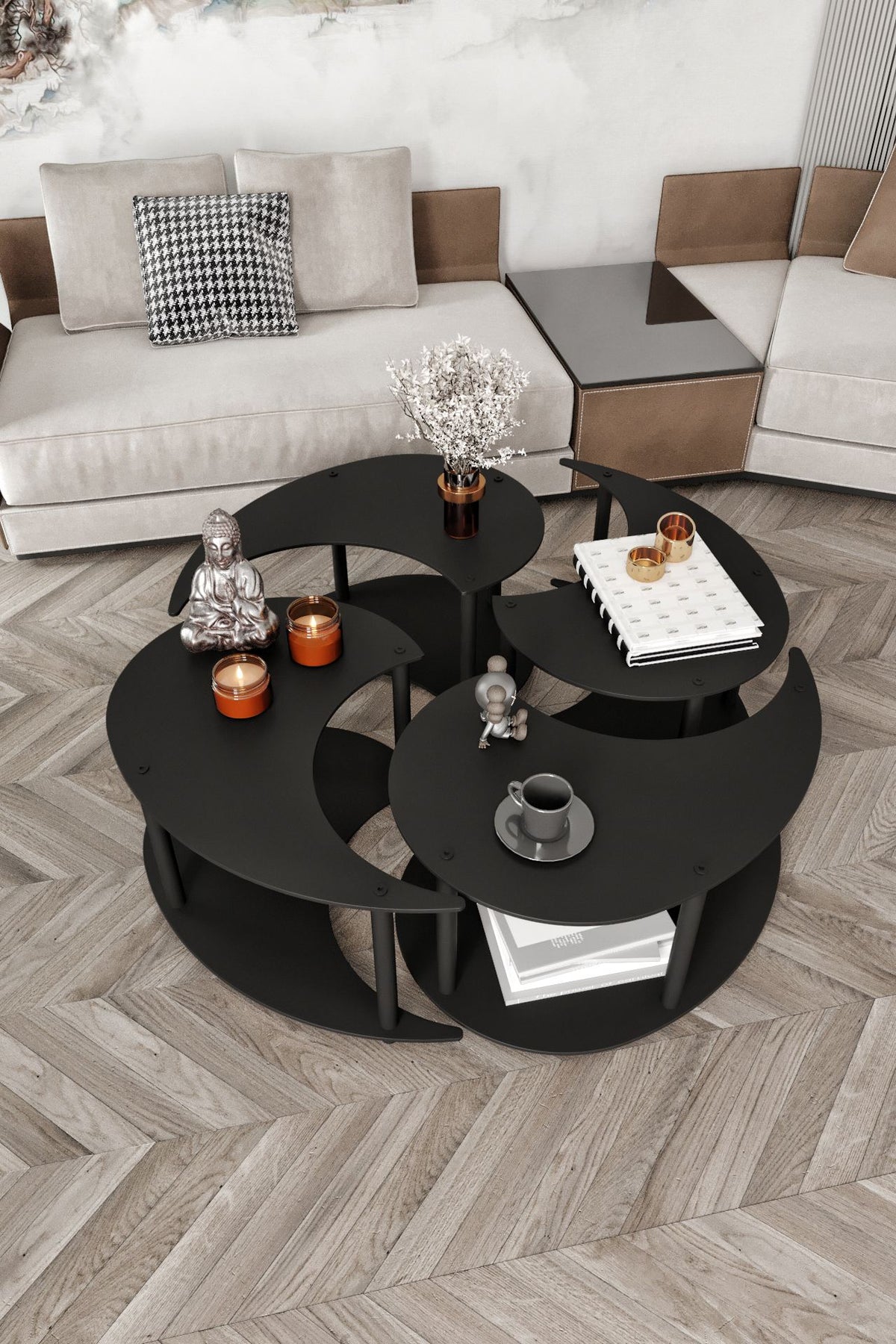 Τραπεζάκια Σαλονιού Σετ Anilion Μαύρο 70x70x38 εκ. MDF