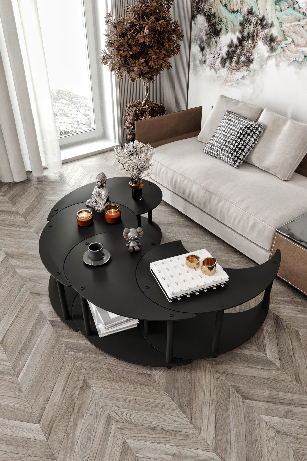 Τραπεζάκια Σαλονιού Σετ Anilion Μαύρο 70x70x38 εκ. MDF