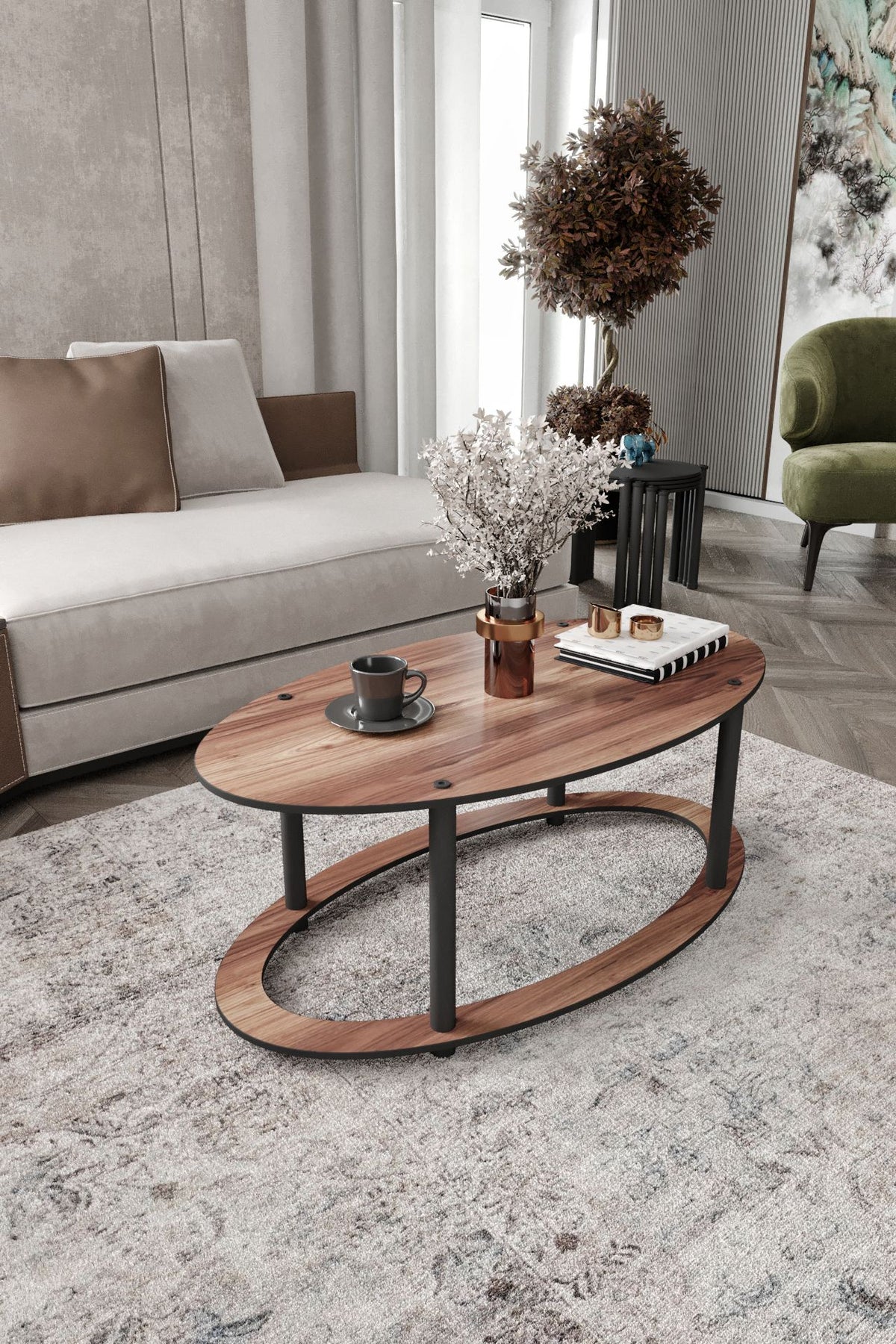Τραπεζάκι Σαλονιού Pyrgadikia Καρυδί 60x38x40 εκ. MDF
