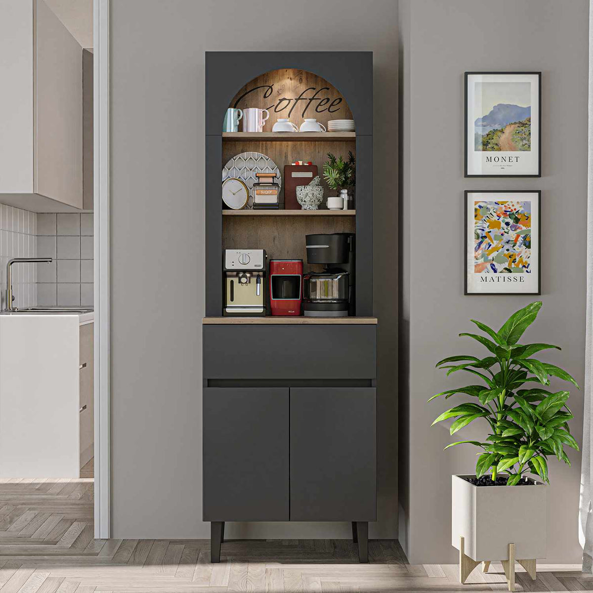 Ντουλάπι Καφέ Aithra Ανθρακί 60x41.8x179 εκ. Μελαμίνης