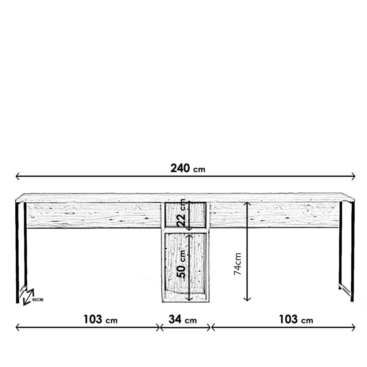 Γραφείο Psamathi Ατλαντικό Πεύκο - Μαύρο 240x60x74 εκ. Μελαμίνης