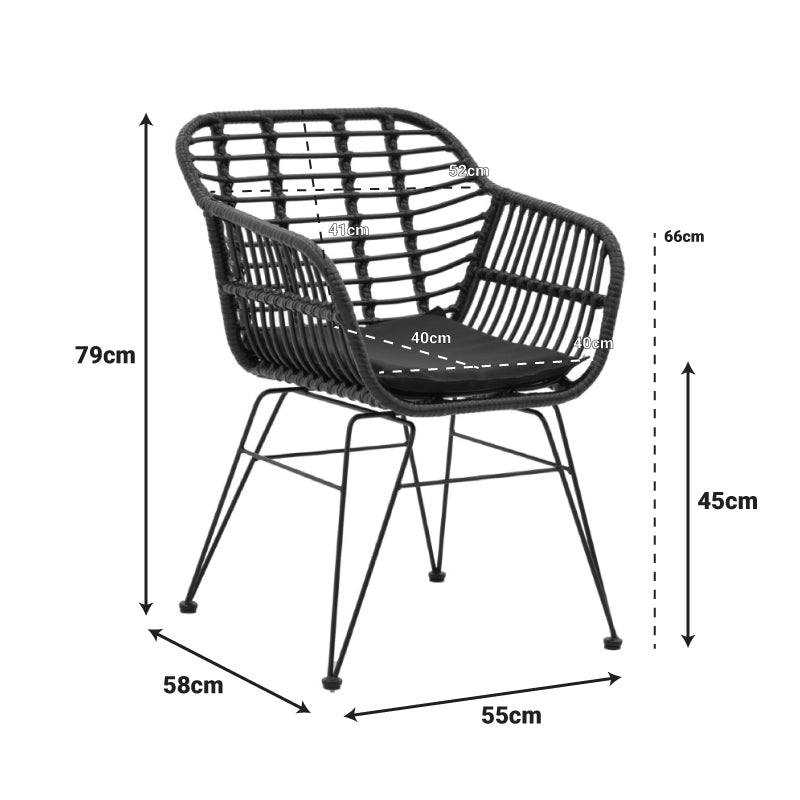 Πολυθρόνα Naoki  με μαξιλάρι pe μαύρο-μέταλλο μαύρο πόδι 55x58x79εκ
