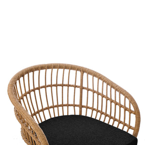 Πολυθρόνα Naoki  με μαξιλάρι pe rattan σε φυσική απόχρωση και μαύρα μεταλλικά πόδια 63x61x79εκ - Pakobazaar