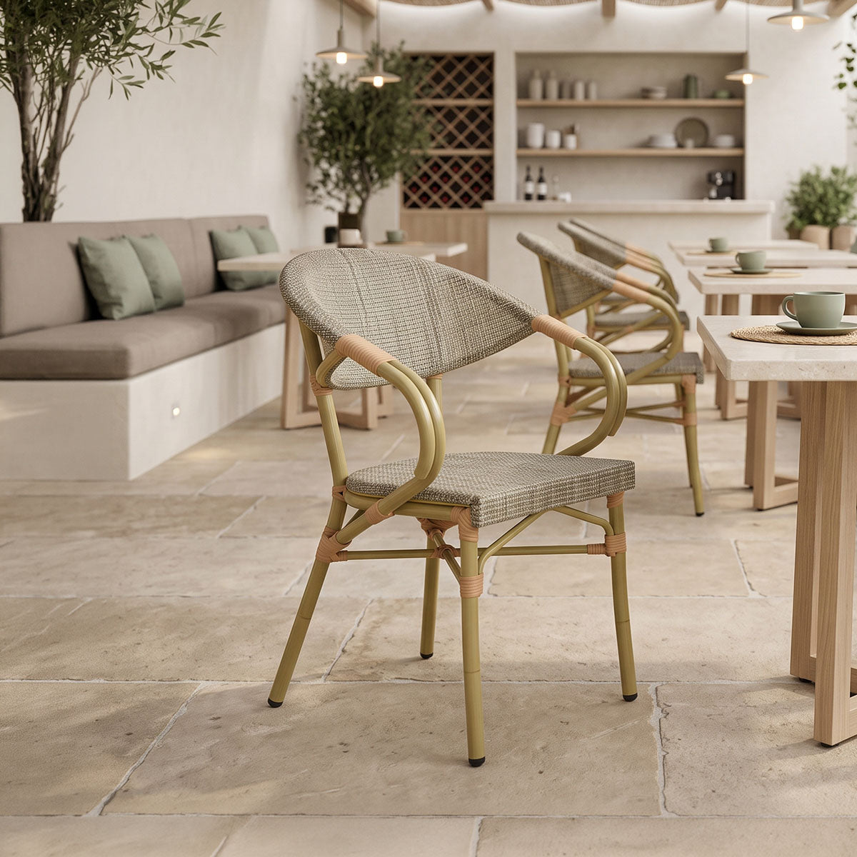 Πολυθρόνα Isaia  φυσικό αλουμίνιο-textilene γκρι 57x57x83εκ - Pakobazaar