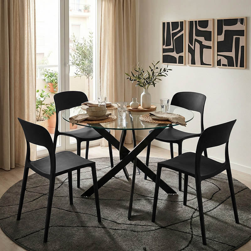 Τραπέζι Antoro  γυαλί και μεταλλικά πόδια σε μαύρη απόχρωση Φ80x75εκ - Image 2