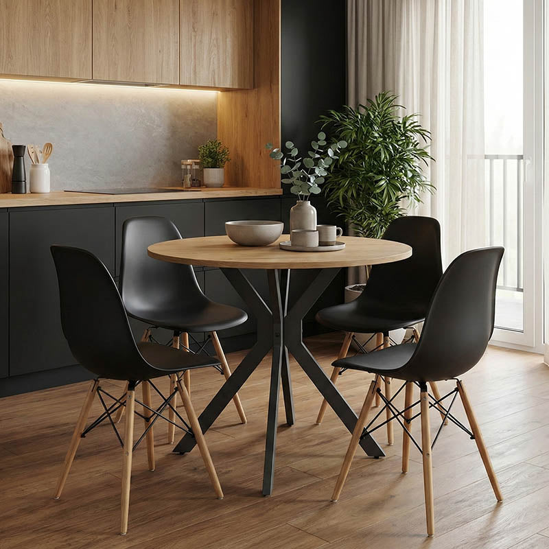 Τραπέζι Xuson  φυσικό mdf-πόδι μαύρο μέταλλο Φ80x75εκ - Pakobazaar