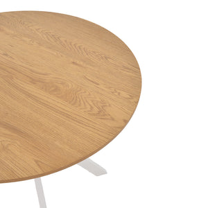 Τραπέζι Xuson  φυσικό mdf-πόδι λευκό μέταλλο Φ80x75εκ - Image 5